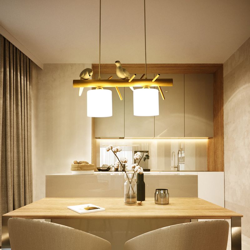 Zeitgenössische Anhängerleuchten Zylinder Hängende Lichter weißes Glas für Kücheninsel