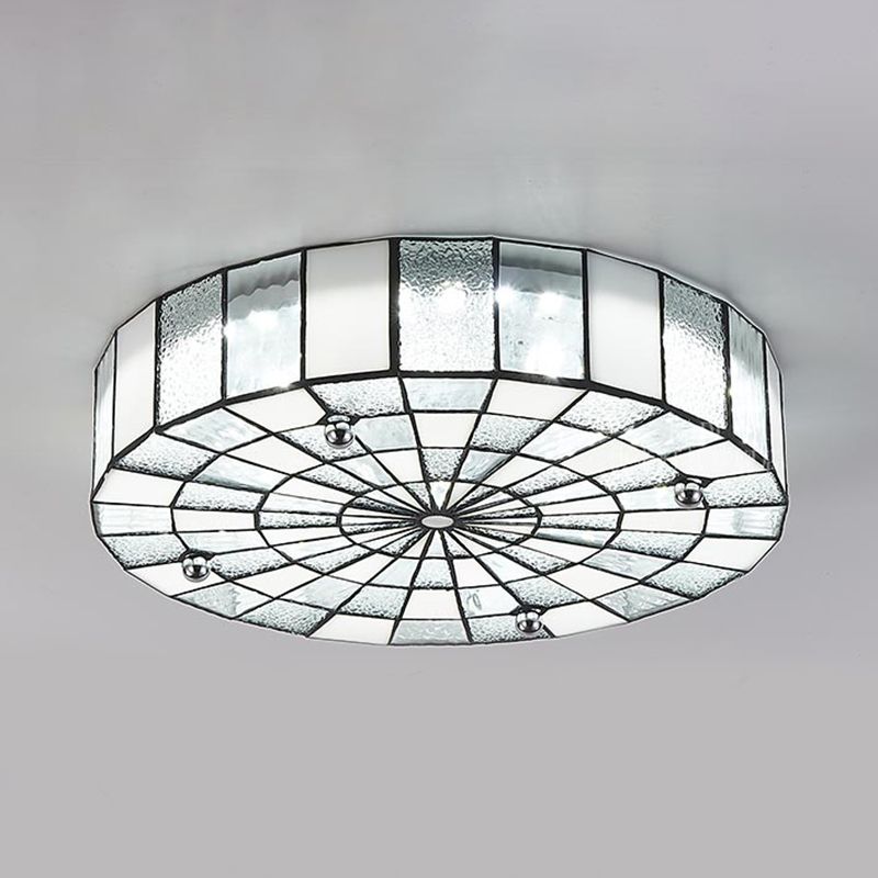 12"/16"/19.5" Wide Round Flush Ceiling Light Modernism Stained Glass Flush Mount Lighting in White