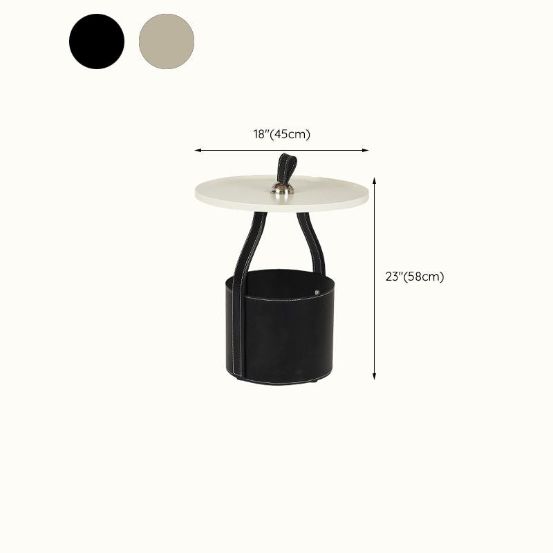 Contemporary Round Side End Table Leather Pedestal End Table