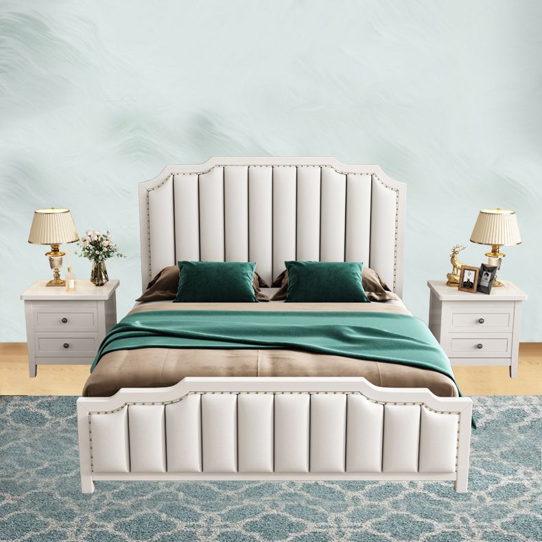 French Style Upholstered Stepped Platform Bed Foam Headboard Bed