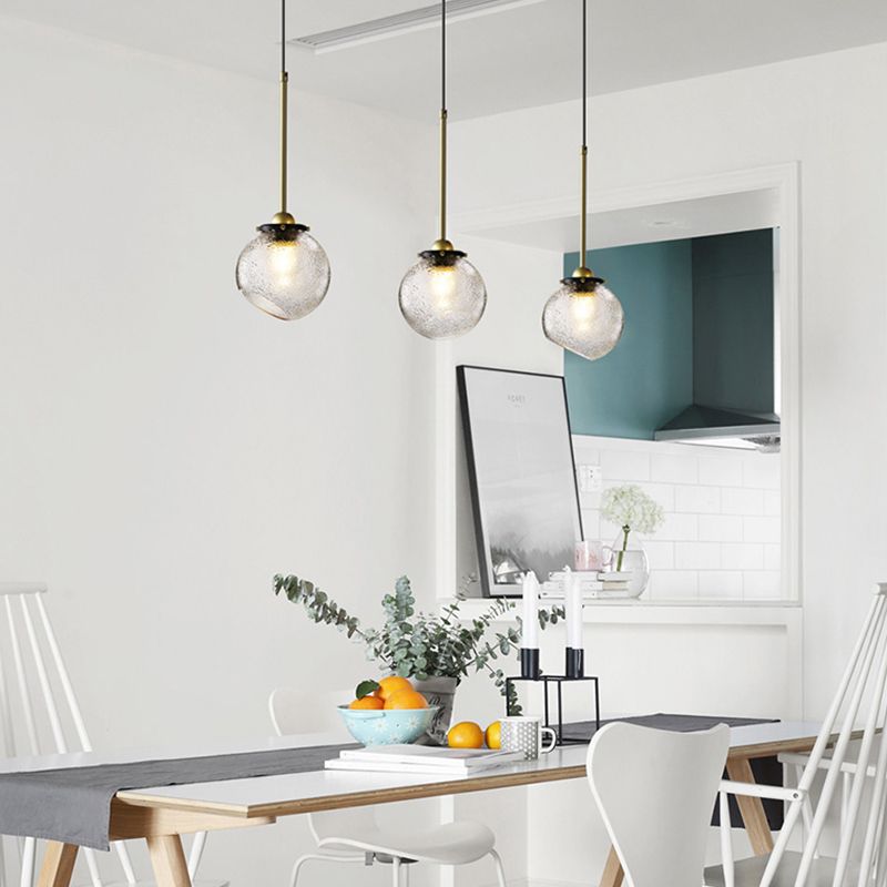 Modern 1 Bulb Hanging Light Gold Sphere Ceiling Suspension Lamp with Water Glass Shade