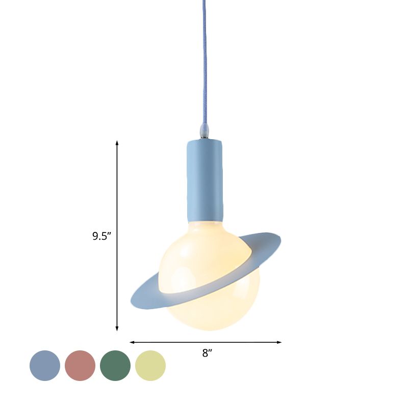 1 Light Dining Room Pendant Light avec balle en verre blanc ombre post-moderne rose / bleu / vert lampe suspendue