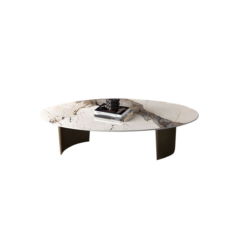 14.9"H Modern Style Sled Metal Base Round Slate Coffee Table for Living Room