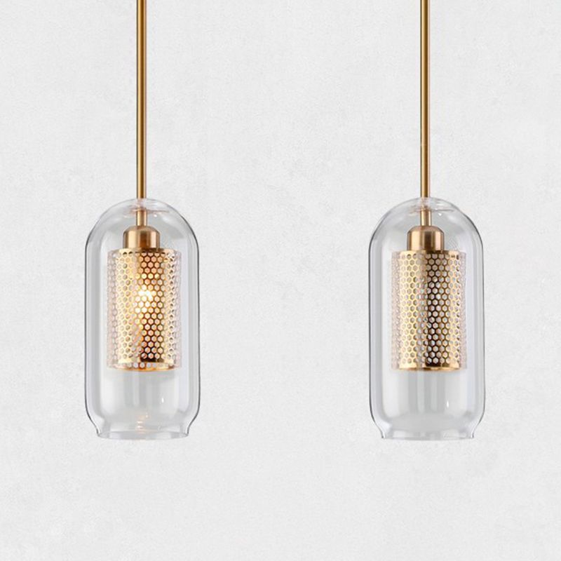 1 Light Cylinder Ceiling Light Industrial Glass Hanging Pendant Lights for Coffee Shop