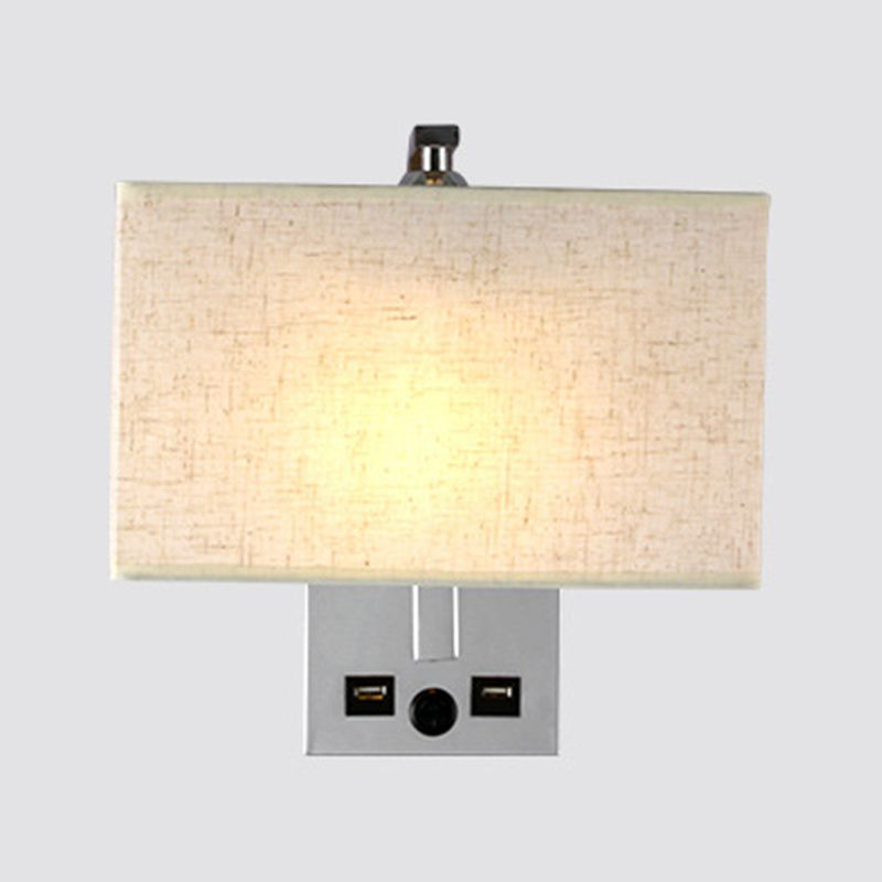 Modern Wall Sconce Rectangle Shape Metal Wall Light with Fabric Shade for Study