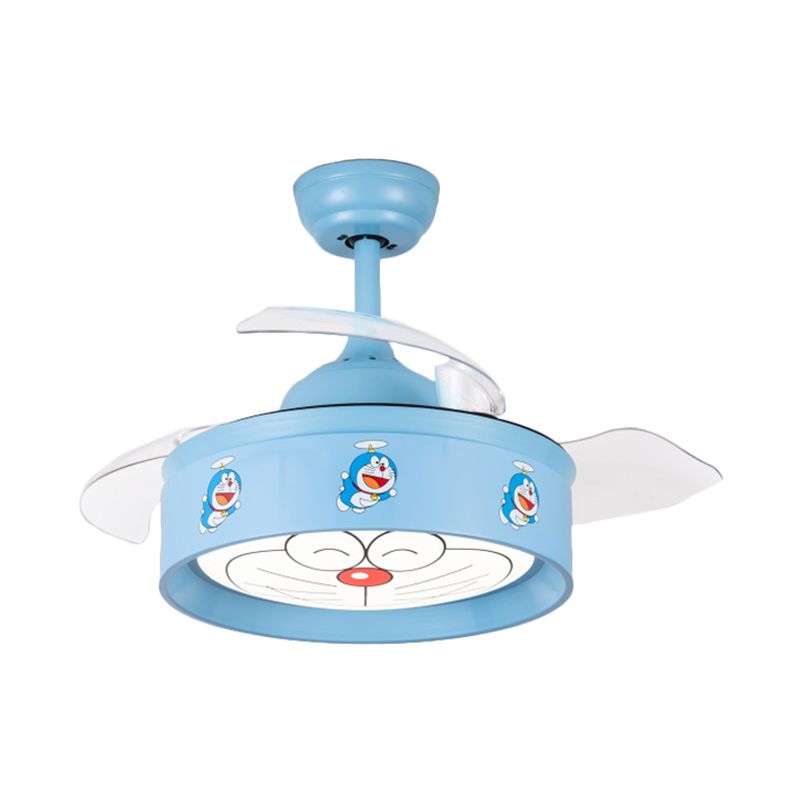 Ventilador de techo de dormitorio LED de 36 "W Luce Niños Pink/Blue 3 Lámpara de semi Flush Lámpara con tono de metal de tambor Patrón de gato de dibujos animados