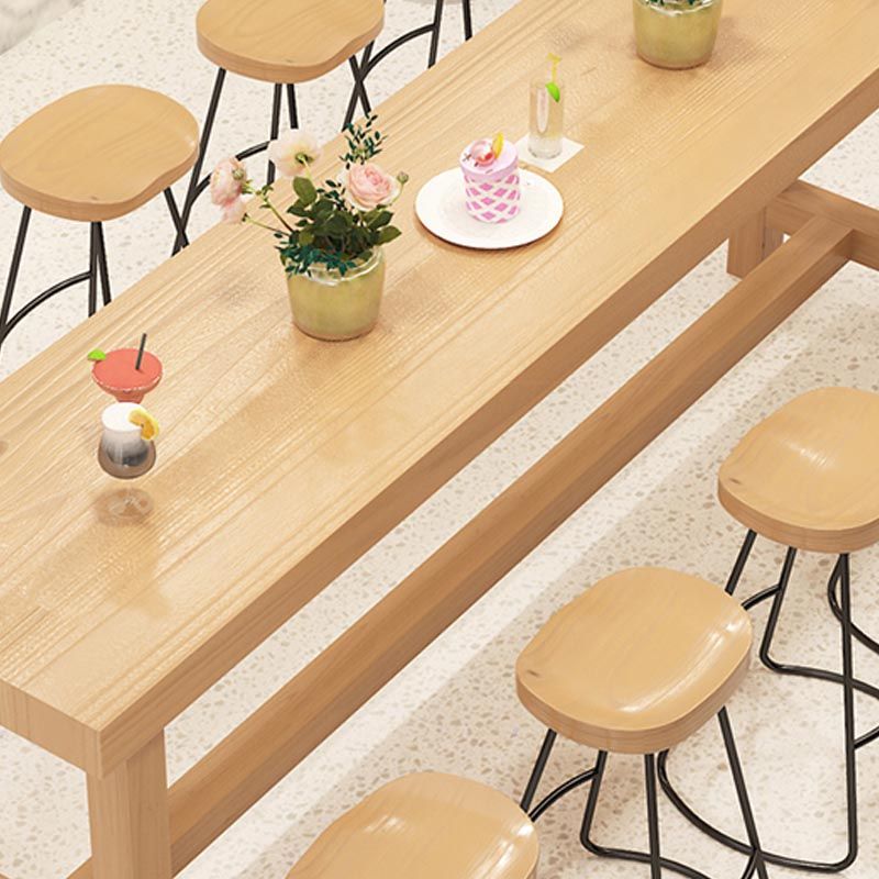 Modern Rectangle Table and Stool Set 1/2/6/11 Pieces Solid Wood Bar Table Set in Natural