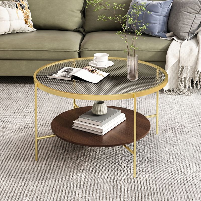 Contemporary Round Coffee Table with Storage and Cross Legs Cocktail Table