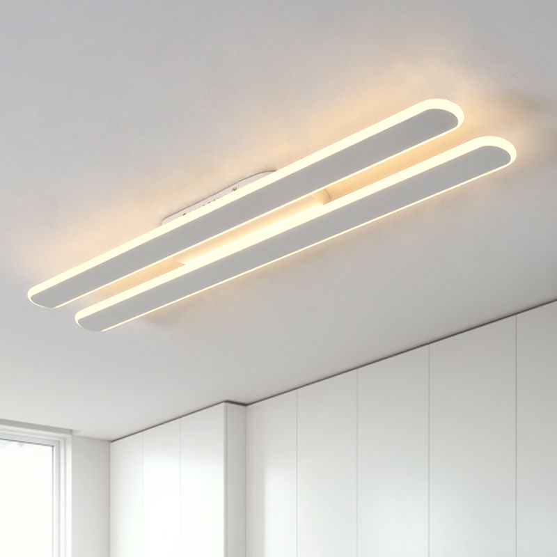 18"/23.5"/31.5" Wide LED Living Room Flush Mount Light with Parallel Linear Acrylic Shade Beige Ceiling Light in Warm/White Light