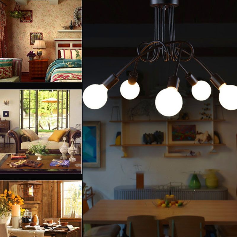 Black Sputnik Semi Flush Mount in Industrial Creative Style Lacquered Iron Ceiling Fixture