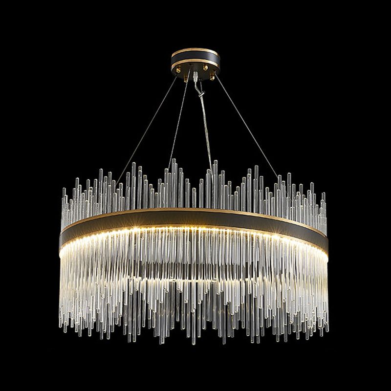 Contemporary Nordic LED Hanging Pendant Light Crystal Circular Chandelier for Living Room