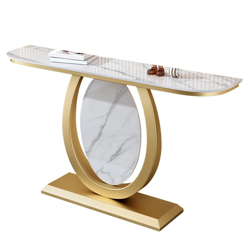 12 inch Wide Glam Console Table Half Moon Stone Accent Table with Legs