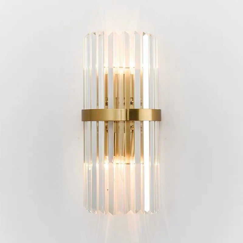 Gold Cylindrical Wall Lamp in Modern Luxury Style Carbon Steel Wall Sconce with Crystal Shade