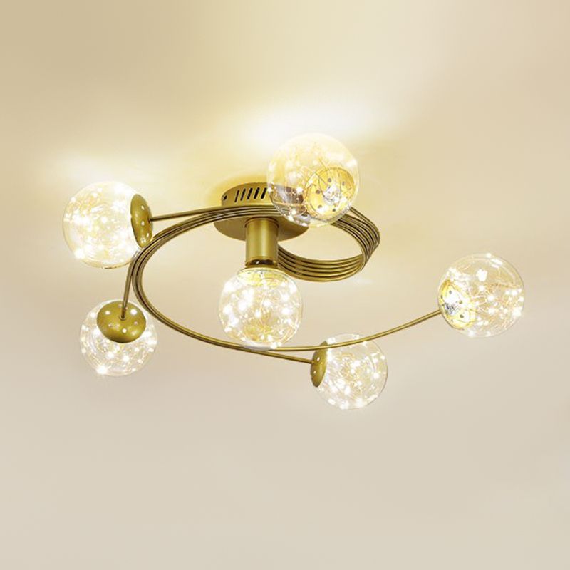 Metal Ball Shade Flush Ceiling Light Modern Style Multi Lights Flush Mount Fixture in Gold