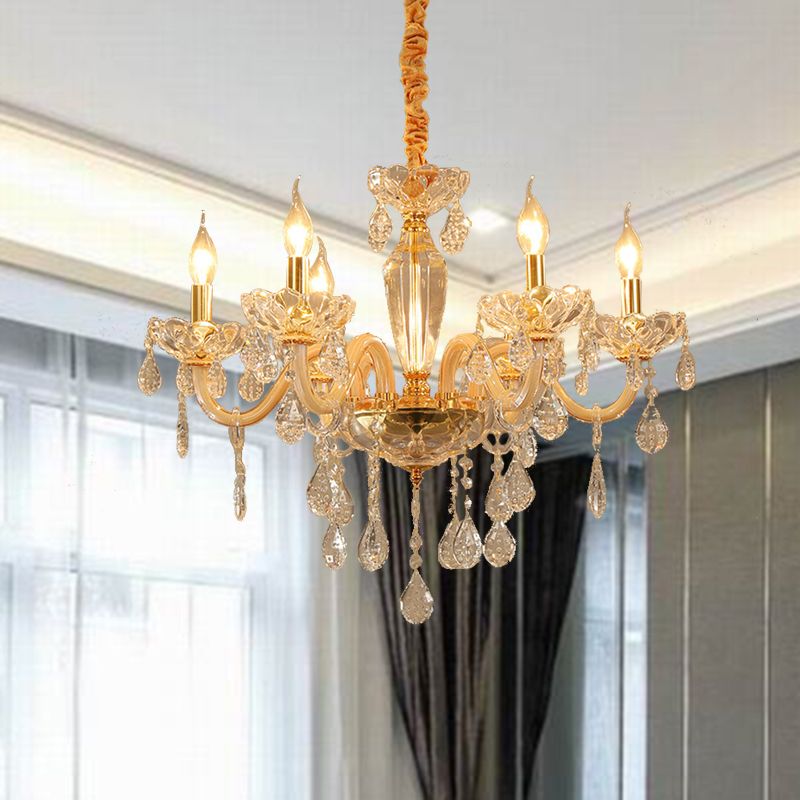 Beige estilo vela de techo colgante Luz de cristal moderno 6/10 cabezas de la sala de estar luminadora de lámpara