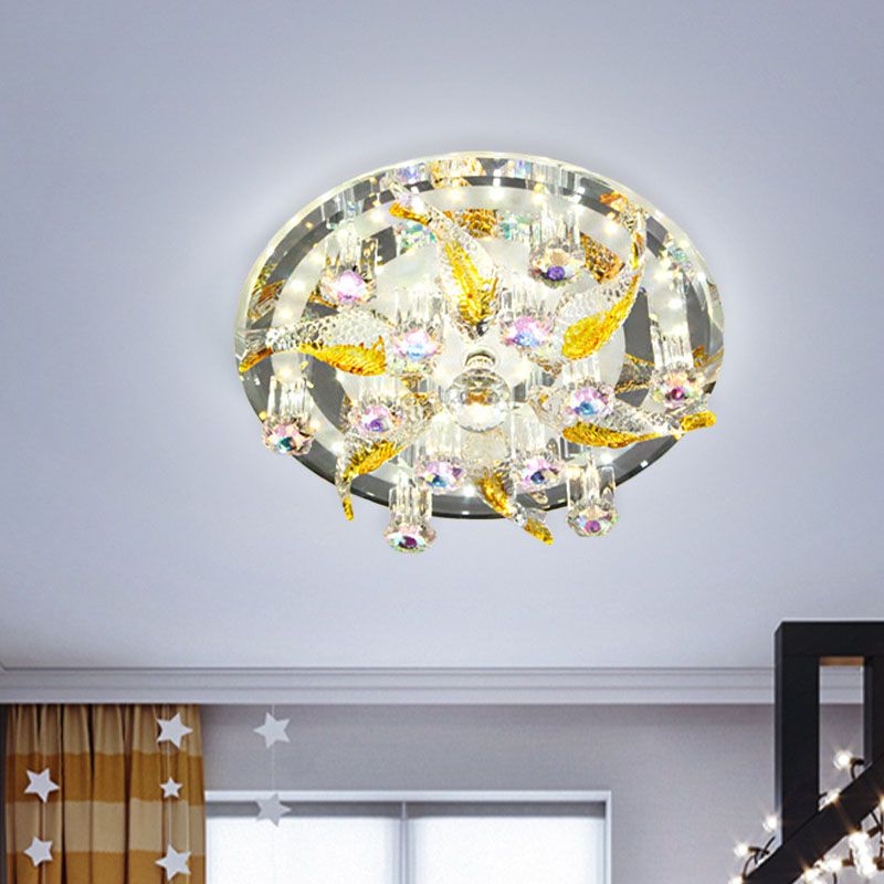 Plafonnier LED encastré moderniste poisson et fleur luminaire en cristal clair pour porche