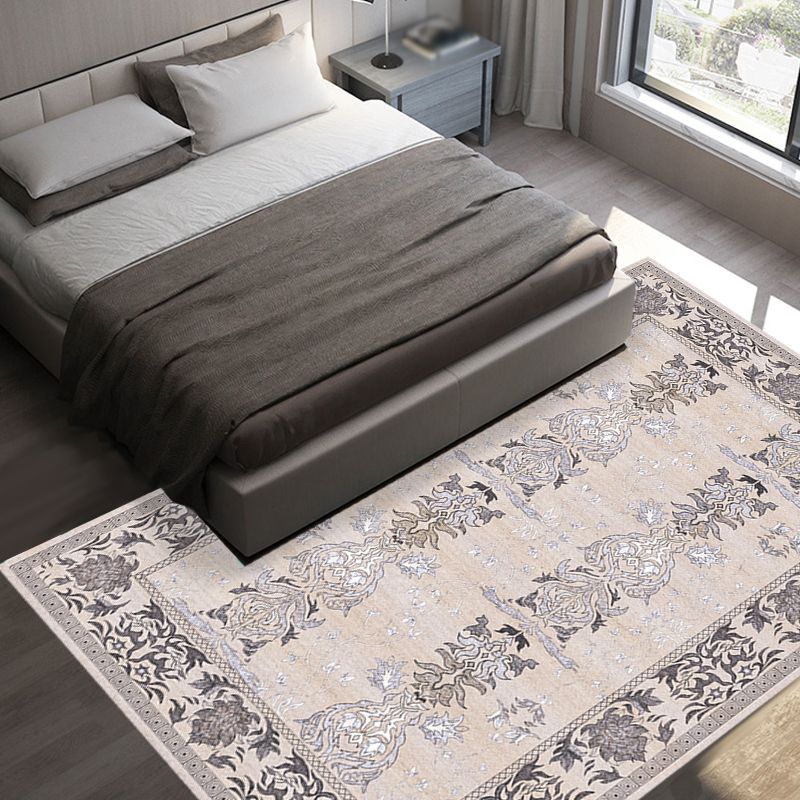 Pink Shabby Chic Rug Polyester Tribal Flower Pattern Rug Pet Friendly Washable Anti-Slip Backing Carpet for Decoration