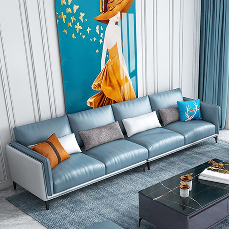 Zeitgenössisches gepolstertes Sofa Blue genähte Kissen Rückencouch mit Smokingarm