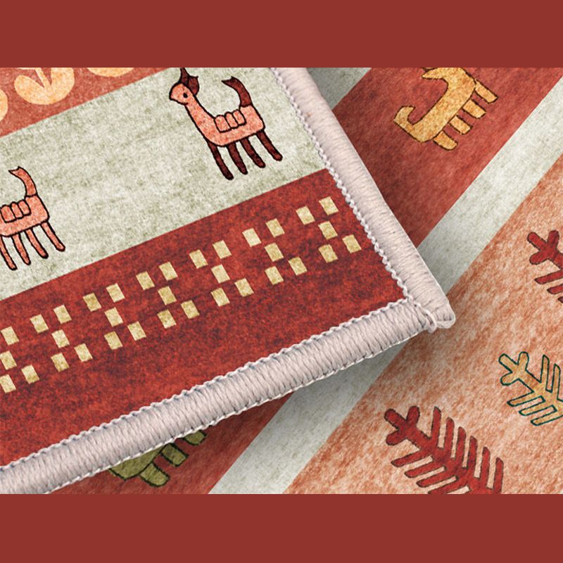 Tapis d'impression antique du Maroc Tapis en polyester rouge tapis de soins faciles pour le salon