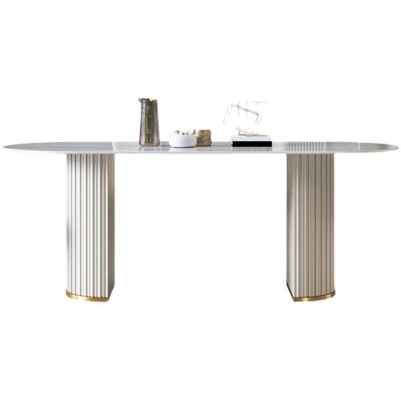 Contemporary Sintered Stone Dining Table Oval Double Pedestal Table for Home Use