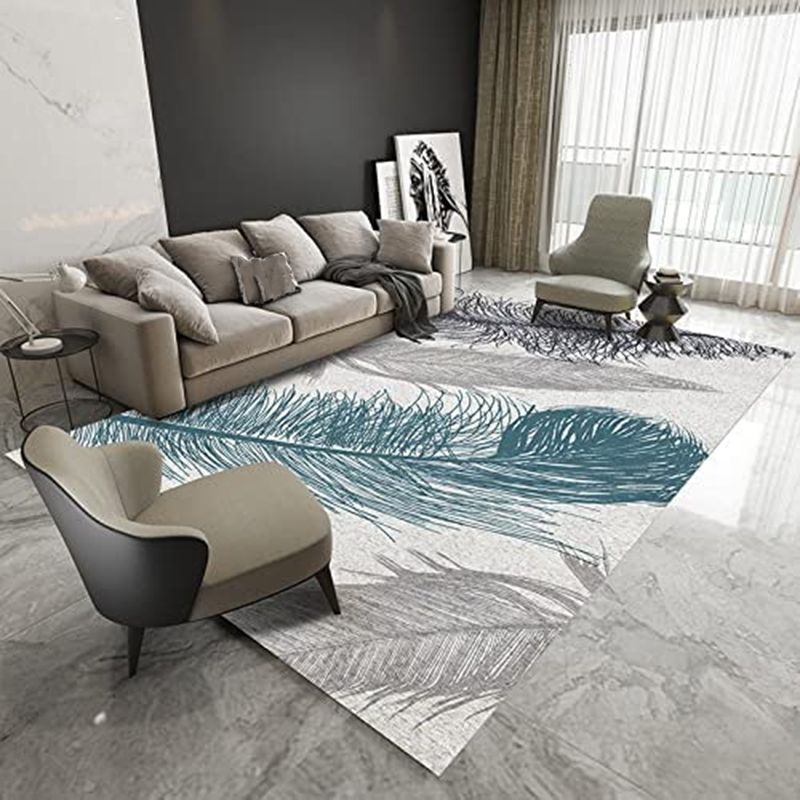Gray Modern Rug Polyester Feather Rug Non-Slip Backing Rug for Living Room