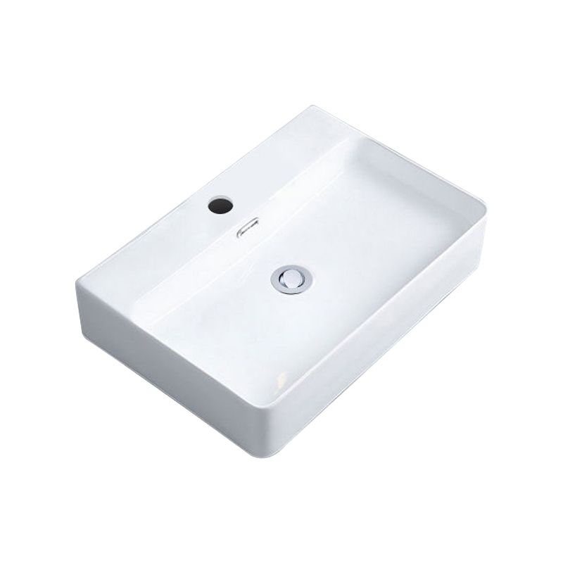 Contemporary Bathroom Sink Porcelain Rectangular Vessel Sink with Pop-Up Drain