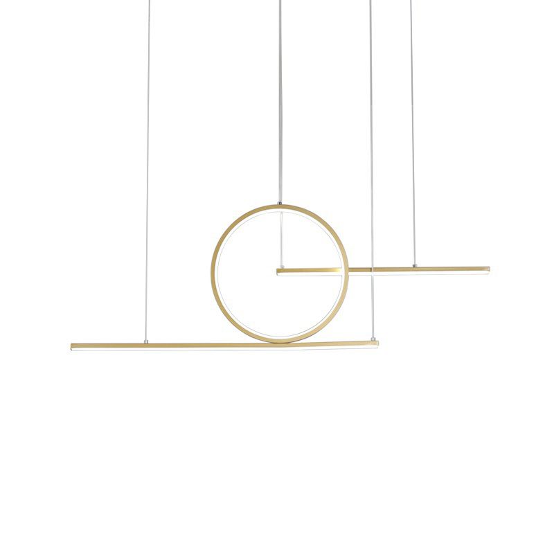 Modern Geometric Line Art LED Pendant Metal Kitchen Landscape Hanging Island Light in Black/Gold, Warm/White Light
