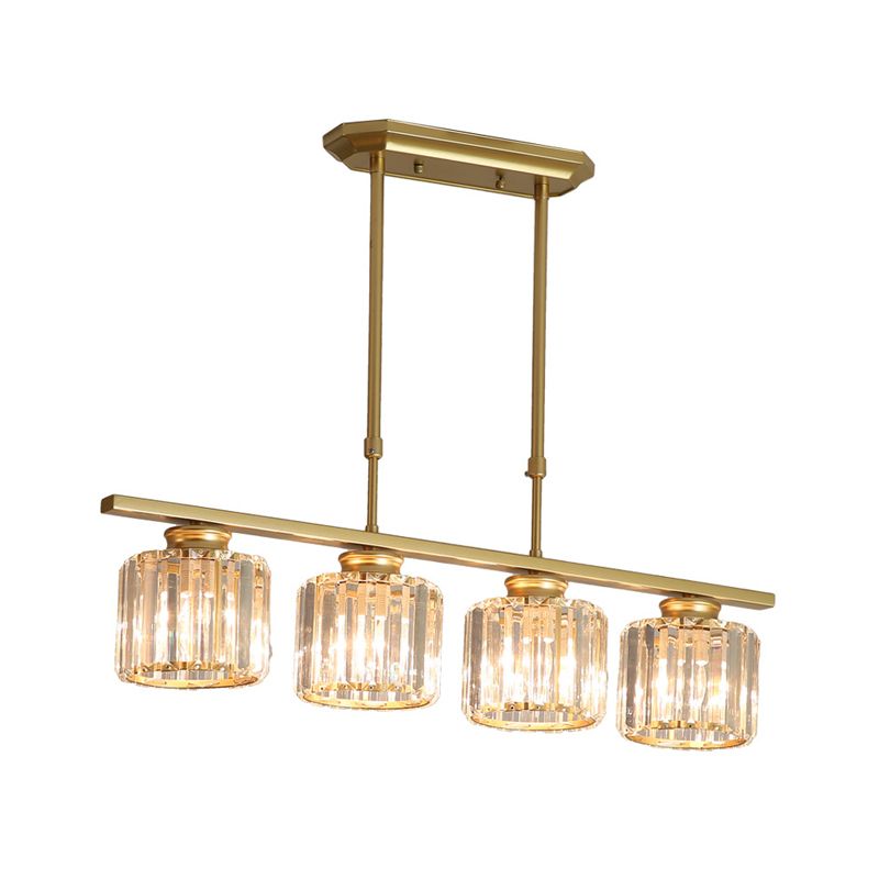 Country Cylinder Hanging Island Light Clear Crystal Pendant Lighting Fixture for Dining Room