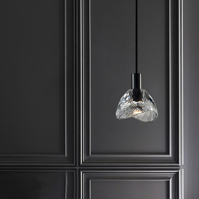 Pendre en cristal noir en cuivre de style luxe moderne lampe à suspension géométrique pour chambre à coucher