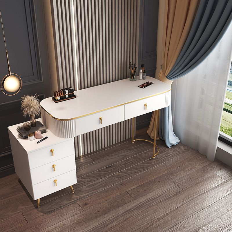 Glam Wood Frame Makeup Vanity Drawer Vanity Set in White for Bedroom