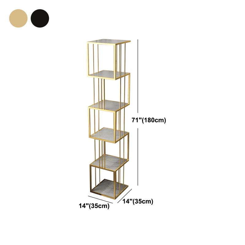 Modern Vertical Etagere Bookshelf Manufactured Wood Shelf Iron Frame Bookshelf