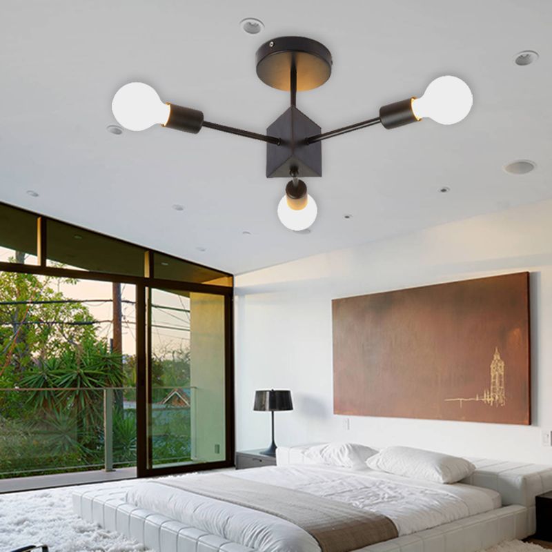 Eenvoudige Lineaire Semi Ceiling Mount Licht Metallic Zwart Plafond Lamp voor Studie Kamer Slaapkamer