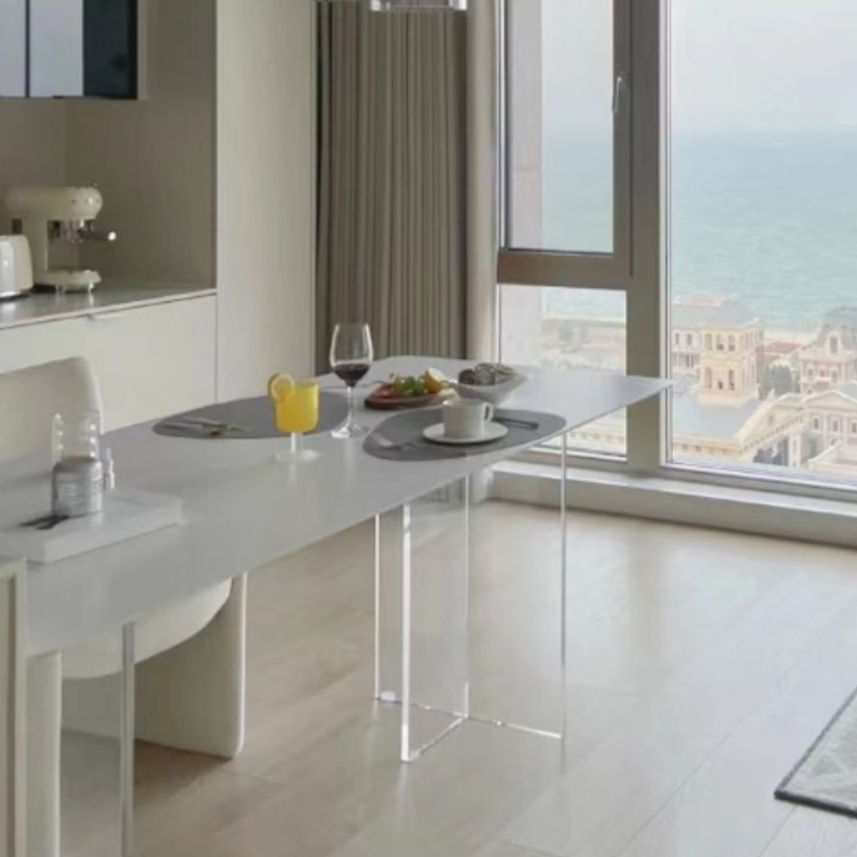 Modern Style White Stone Table Rectangle Dining Table for Kitchen