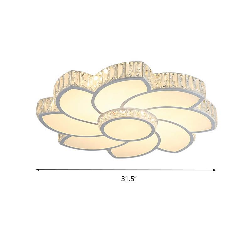 White 23.5"/31.5"/39" W LED Flush Light Contemporary Crystal Floral Ceiling Flush Mount for Bedroom in White/3 Color Light/Remote Control Stepless Dimming