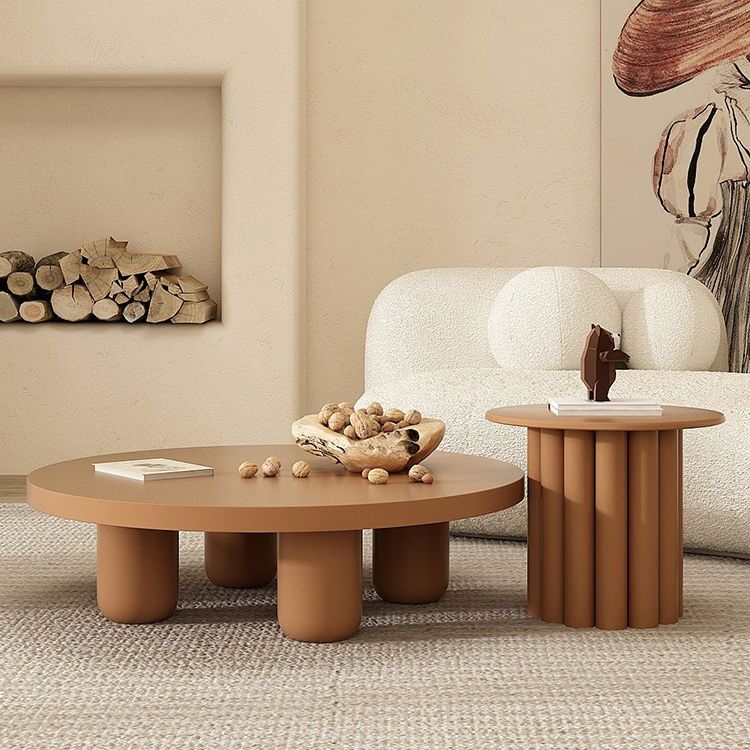Contemporary Round Bunching Tables with Solid Wood Base Coffee Table