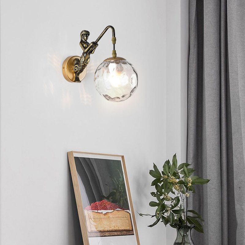 Industrial Style Globe Shape Wall Sconce Glass 1 Light Sconces for Bedroom