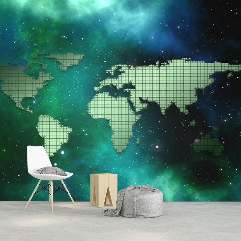 Map Mural Wallpaper Moisture Resistant Contemporary Study Room Wall Decor