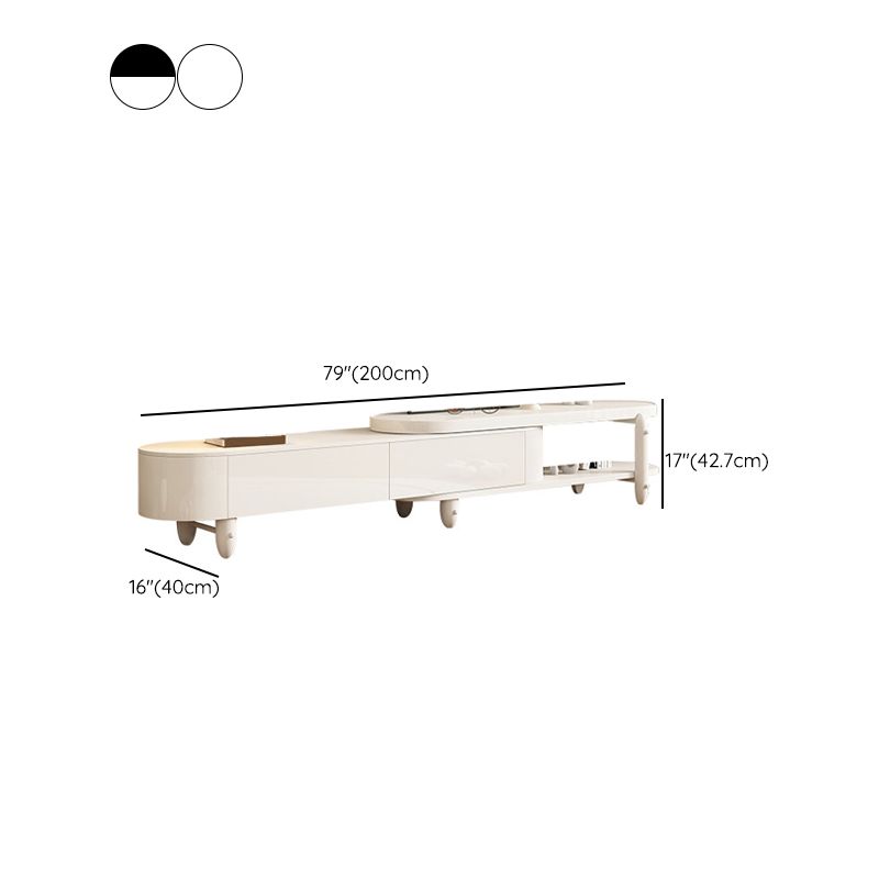 White Contemporary Oval and Round Wood Coffee Table with Drawer
