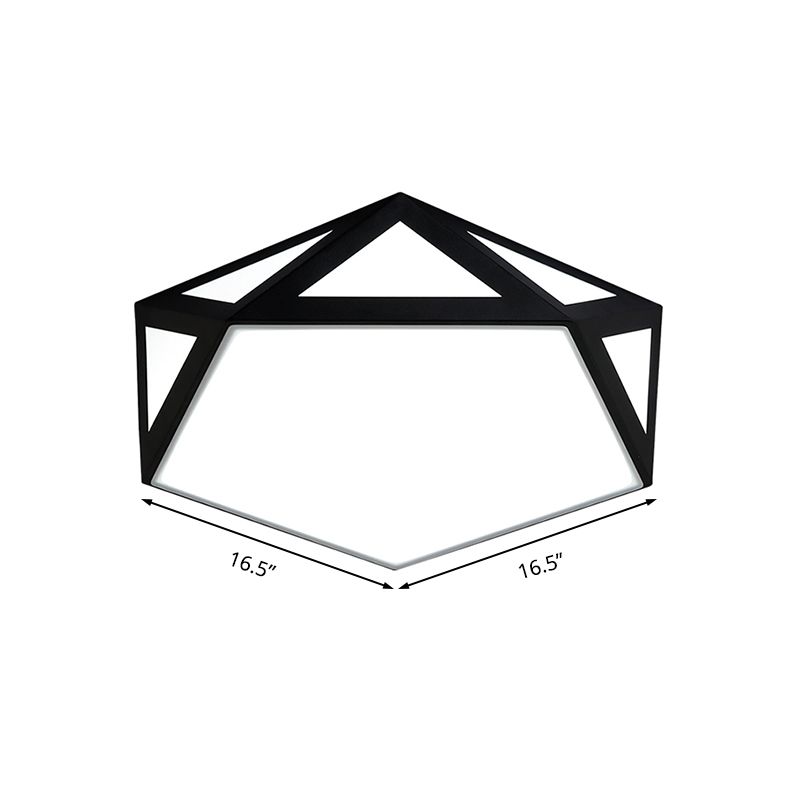Black/White Pentagon Flush Ceiling Light with Acrylic Shade Simple LED Ceiling Mounted Light for Bedroom, 16.5"/20.5"/24.5" Dia