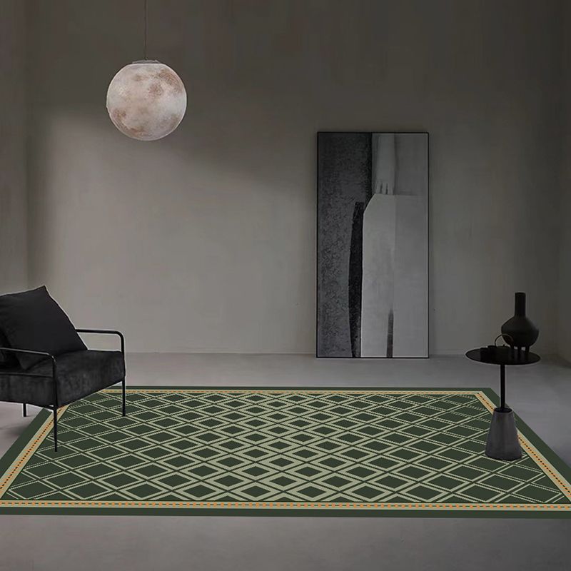 Green Diamond Area Rug Polyester Modern Rug Stain Resistant Rug for Living Room