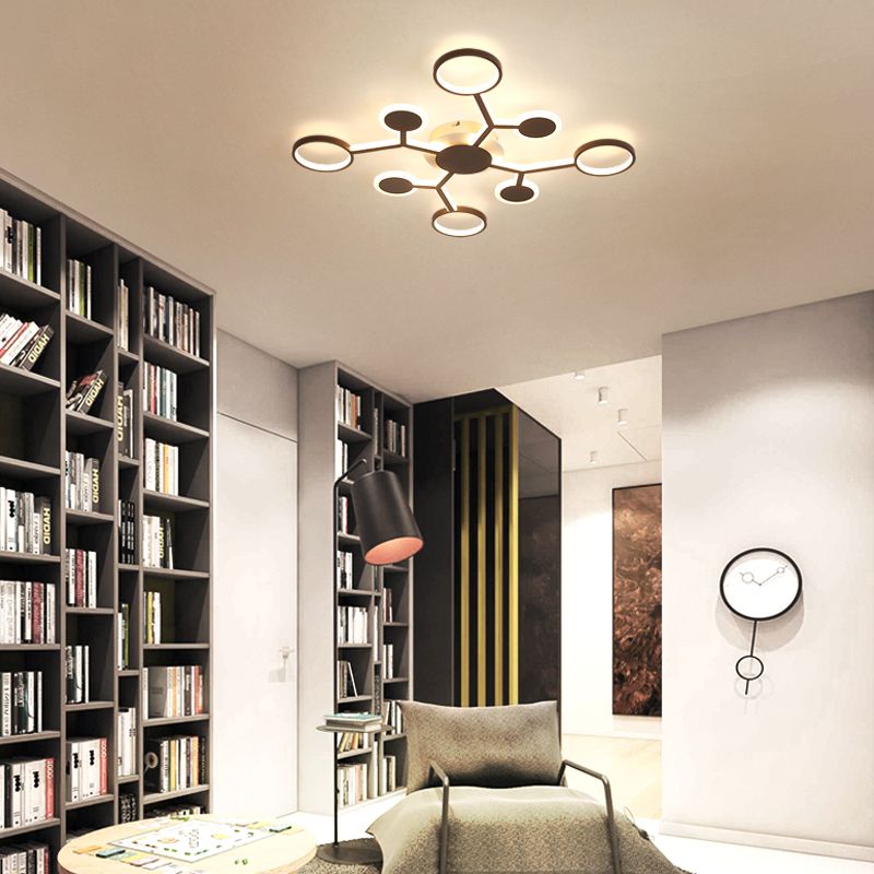 Modern Starburst Flush Lamp Acrylic 6/8/10 Lights Coffee Flush Mount Light in White/Warm Light