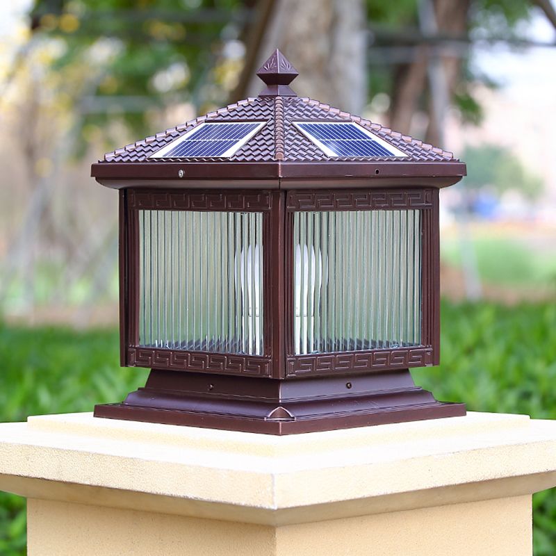 Contemporary Pillar Lighting Fixture Creative LED Solar Lamp for Garden