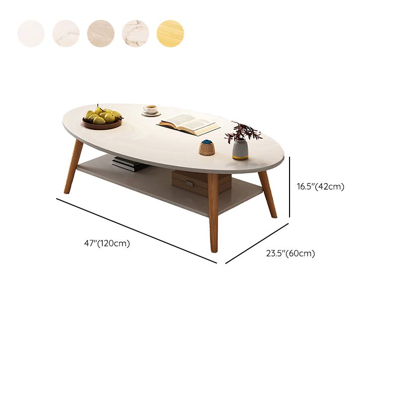 Modern Wood Cocktail Table 4 Legs Coffee Table with Storage Shelf