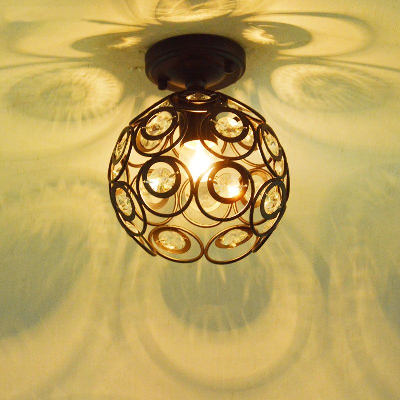 Monte semi-flush de jelo de metal con decoración de cristales contemporáneos 1 bombilla semi luz de techo en negro