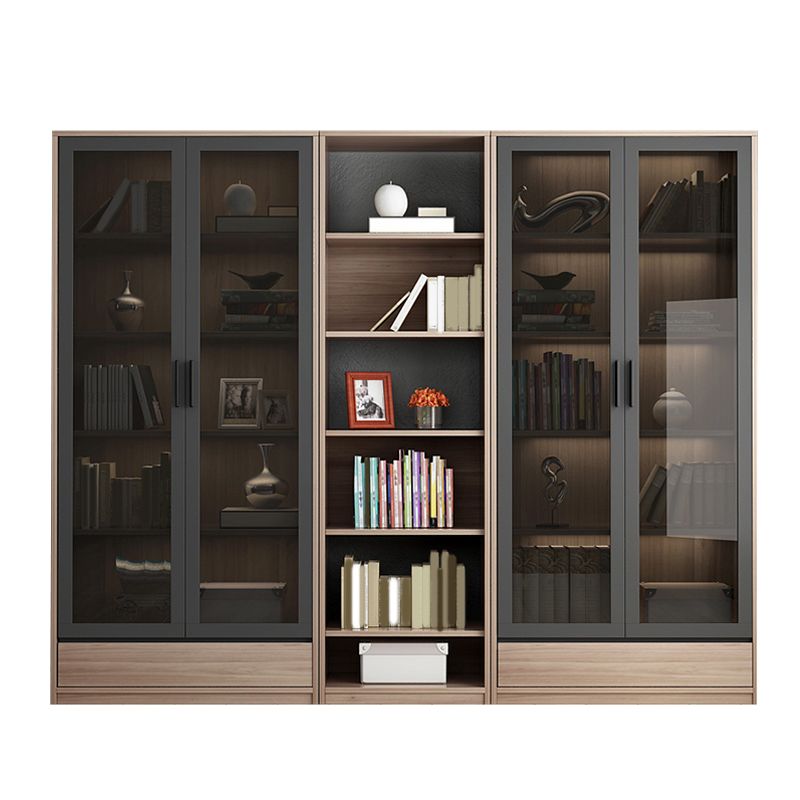 Modern Wooden Bookcase Glass Doors Closed Storage Bookshelf for Home