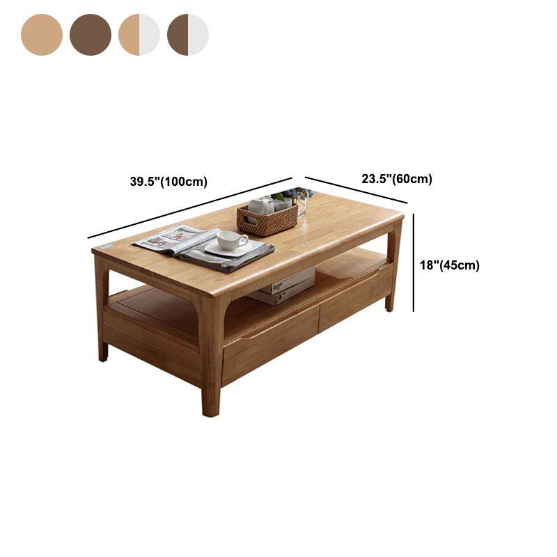Rectangular 4 Legs Base Solid Wood Table Nordic Style Coffee Table with Storage Rack