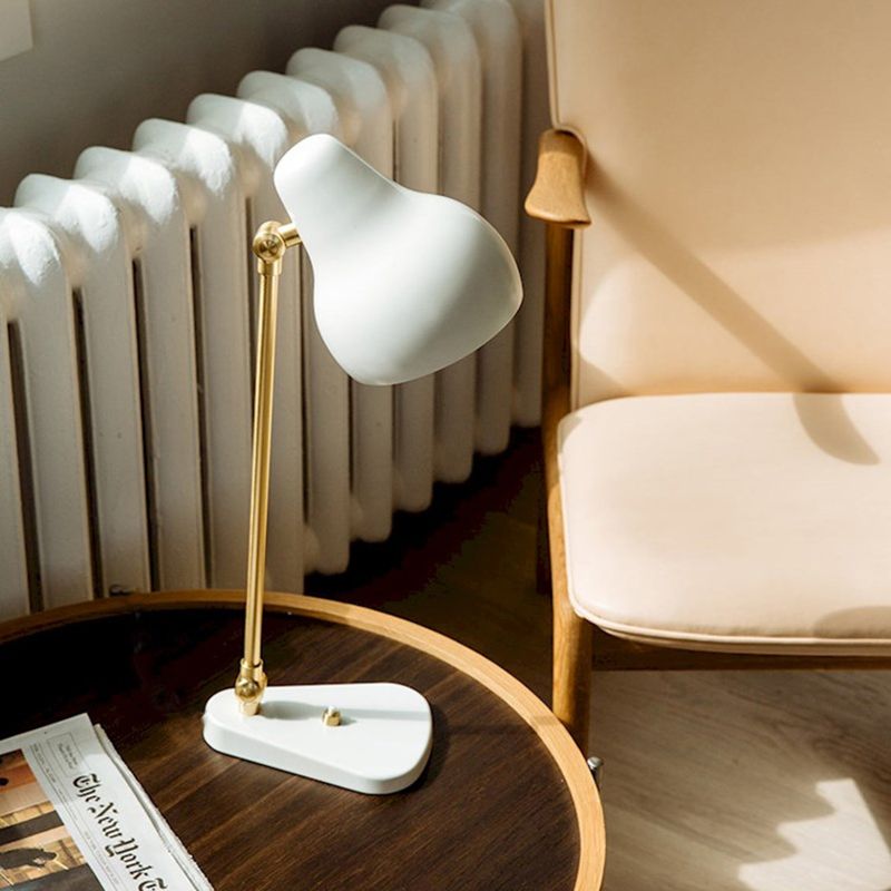 Modern Urn Table Lighting Metal LED Bedside Rotatable Reading Book Lamp in White and Gold