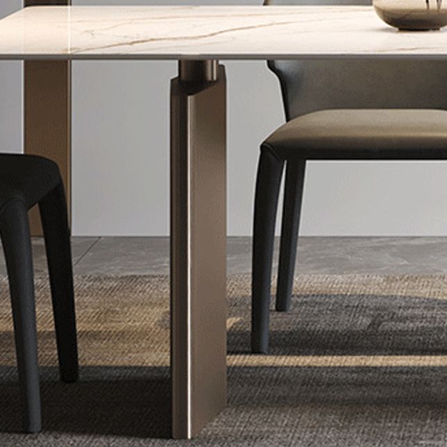 Traditional Luxury Dining Table Rectangle Double Pedestal Table with Steel Base