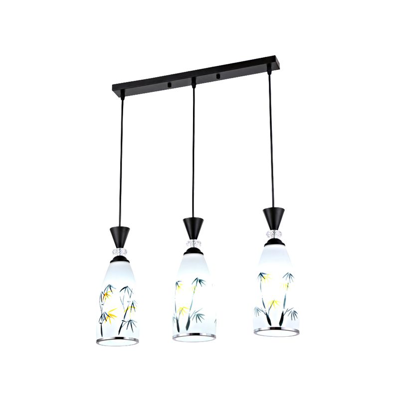 Modern Style Pendant Light Print Glass Shade Suspension Light for Dining Room