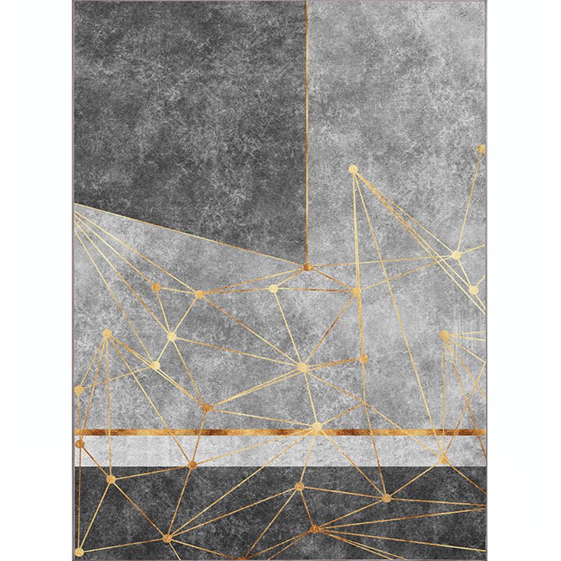 Grey Living Room Carpet Modern Chenille Abstract Pattern Area Rug Stain Resistant Washable Rug